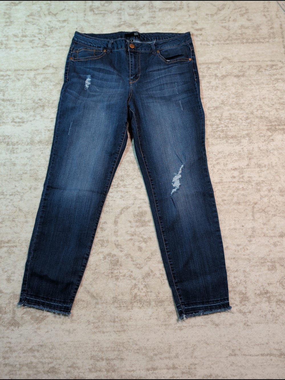 1822 Denim Dark Blue Distressed Ankle Jeans